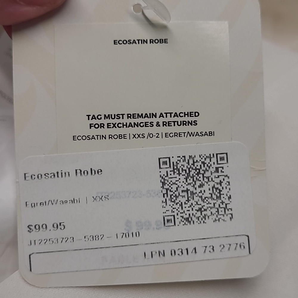 Fabletics Size XXS Egret/Wasabi Ecosatin Robe - Picture 10 of 10